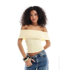 Hollister Off The Shoulder Short Sleeve Top Pale Yellow Size XXS NWT